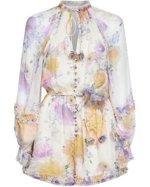 Zimmermann Cream Dahlia-Print Viscose Luna Playsuit - White