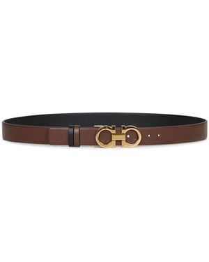 Ferragamo Cocoa Leather "Gancini Reversible" Belt - White