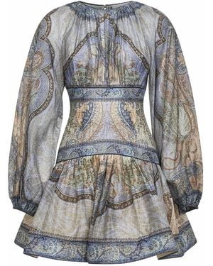 Zimmermann Tapestry-Print Cotton And Silk Blend Wanderlust Mini Dress - Grey
