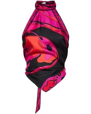 PUCCI Fuchsia And Orchidee-Print Silk Twill Scarf Top - Multicolour