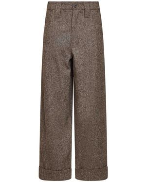 Brunello Cucinelli Cappuccino Donegal Baggy Trousers With Monili - Brown