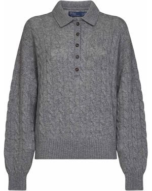 Polo Ralph Lauren Cable-Knit Wool And Cashmere Polo Shirt - Grey
