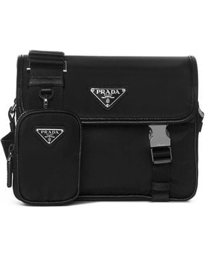 PRADA VIAGGIO Logo-Plaque Re-Nylon Satchel Bag - Black