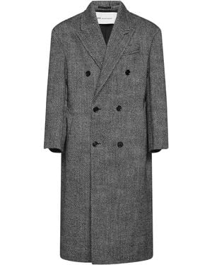 Ami Paris And Ecru Herringbone Wool Long Coat - Gray