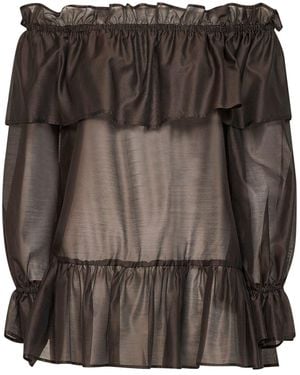Blanca Vita Mocha Voile Cevil Off-The-Shoulder Tunic - Brown