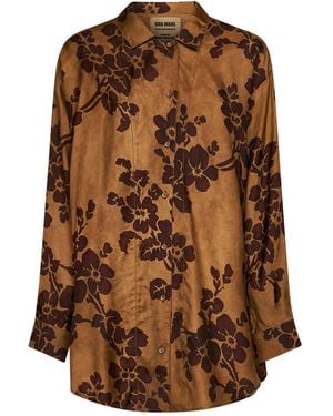 Uma Wang Tan Viscose And Cupro Printed Tyesha Shirt - Brown