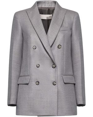 Blanca Vita Taupe Gabardine Gloxy Double-Breasted Blazer - Grey