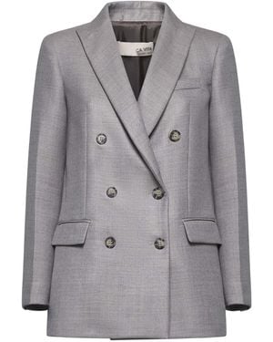 Blanca Vita Taupe Gabardine Gloxy Double-Breasted Blazer - Gray