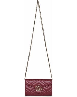 Gucci Burgundy Gg Marmont Wallet On Chain - Purple