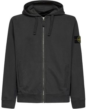 Stone Island Lead Organic Cotton Zip-Up Hoodie - Black