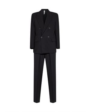 Hevò Stretch Canvas Rodi Double-Breasted Suit - Black