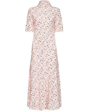Rabanne All-Over Floral Embroidery Midi Dress - Pink