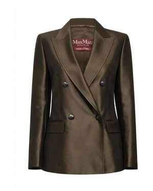 Max Mara Khaki Silk Blend Shantung Mstpeccati Blazer - Green