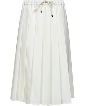 Brunello Cucinelli Ivory Canvas Pleated Track Skirt - White