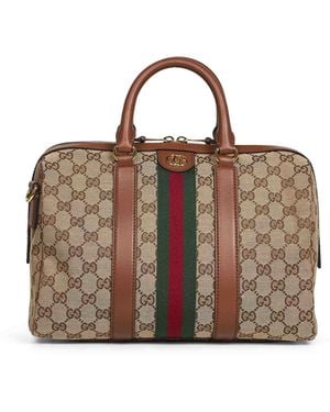 Gucci And Ophidia Medium Boston Bag - Brown