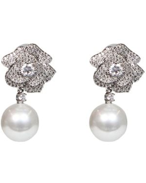 Self-Portrait Self Portrait Crystal Flower Pearl Drop Earrings - White