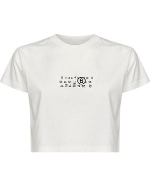 MM6 by Maison Margiela Jersey Cropped T-Shirt With Flipped Print - White