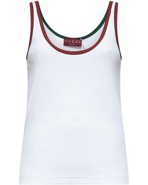 Gucci Web Detail Cotton Tank Top - White