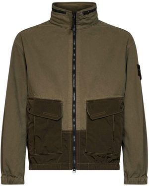Stone Island Military Organic Panama Cotton And Nylon Overshirt - Green