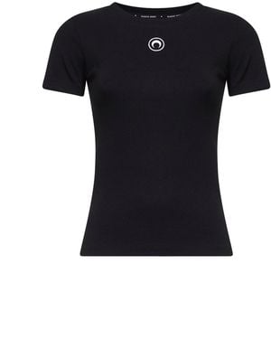 Marine Serre Ribbed Jersey Moon Logo T-Shirt - Black
