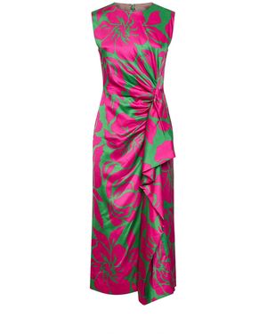 Dries Van Noten Hawaiian Floral-Print Viscose Draped Midi Dress - Pink