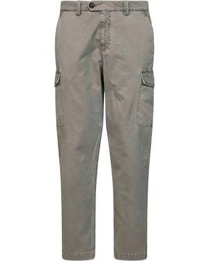 Brunello Cucinelli Washed Peached Cotton Gabardine Cargo Trousers - Grey