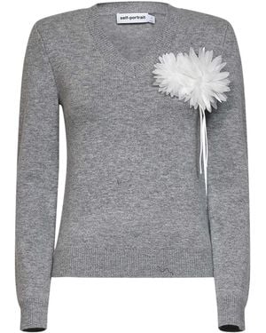 Self-Portrait Maglia Scollo A V - Grigio