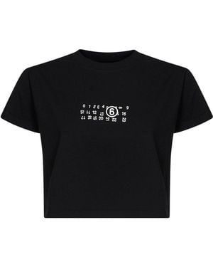 MM6 by Maison Margiela Jersey Cropped T-Shirt With Flipped Print - Black