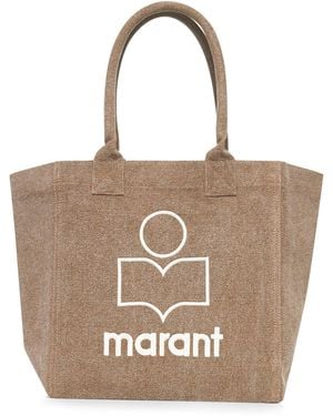 Isabel Marant Dark Khaki Small Yenky Tote Bag - White