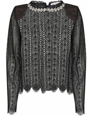 Self-Portrait Organza Lace Crystal-Embellished Top - Black