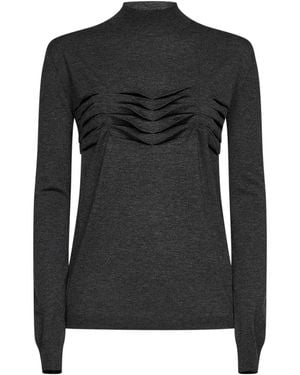 Jil Sander Anthracite Wool And Cashmere Knit Sweater With Pleats Detail - Black