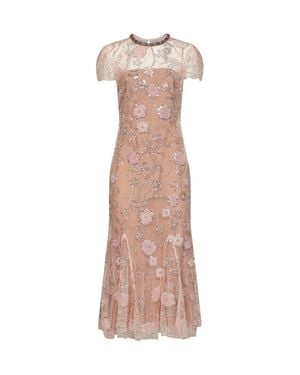 Self-Portrait Self Portrait Sequin Flower-Embroidered Tulle Midi Dress - Natural