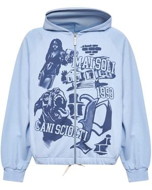 PDF Printed Cotton A Zip-Up Hoodie - Blue