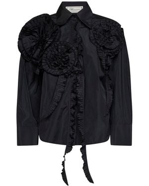 Blumarine Taffeta Loose Shirt With 3D Roses - Black