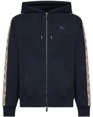 Burberry Cotton Zip-Up Hoodie With Check Tapes - Blue