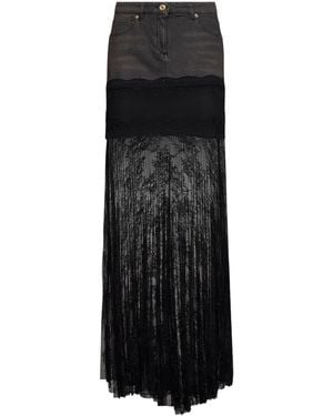 Blumarine Denim And See-Through Lace Long Skirt - Black
