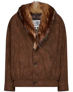 MM6 by Maison Margiela Synthetic Nubuck Sports Jacket With Faux Fur Collar - Brown