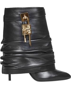 Givenchy Nappa Leather Shark Lock Stiletto Ankle Boots - Black