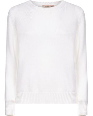 Blanca Vita Virgin Wool Knit Crewneck Jumper - White