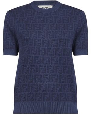 Fendi Denim Ff Wool Crewneck Jumper - Blue