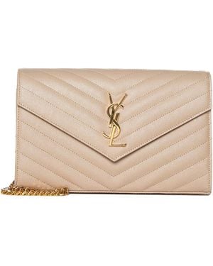 Saint Laurent Ysl Logo Quilted Leather Wallet On Chain Bag - Natural