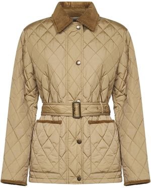Burberry Nylon Belted Quilted Jacket - Natural