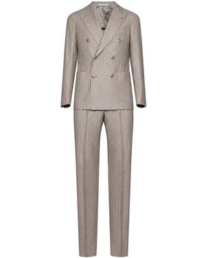 Tagliatore Taupe Pinstriped Virgin Wool Vesuvio Double-Breasted Suit - Gray