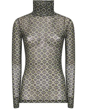Dries Van Noten Mini Tie Print Mesh Top - Grey