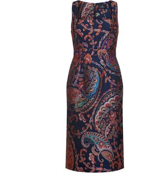 Etro Floral Paisley-Pattern Jacquard Midi Sheath Dress - Purple