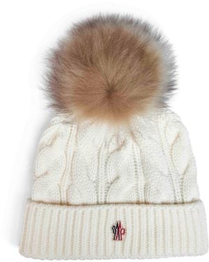 Moncler Cable-Knit Wool And Cashmere Blend Pom-Pom Beanie - White