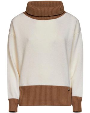 Herno Milky Color-Block Wool Turtleneck Jumper - White