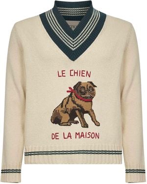 Valentino Cream Le Chien De La Maison Embroidered Jumper - Natural