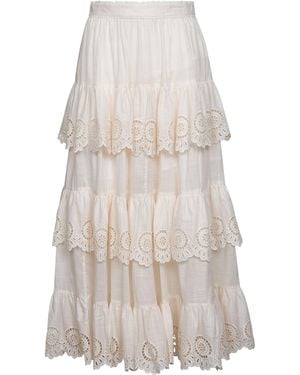 Zimmermann Embroidered Cotton Lucky Tiered Midi Skirt - White