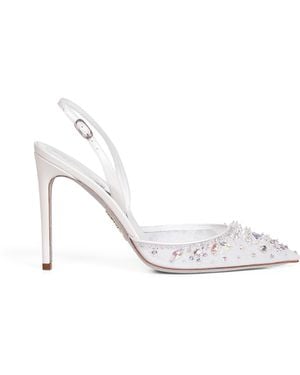 Rene Caovilla Crystal-Embellished Cinderella 105 Slingback Pumps - White